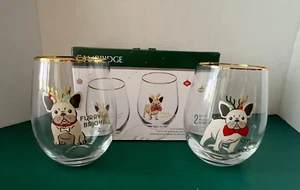 NEU im Karton stiellose Weingläser Französische Bulldoggen FRENCHIE Weihnachten Urlaub Neu im Karton - Bild 1 von 5