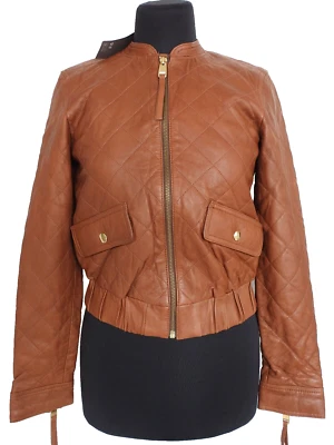 H&M Quilted Leather BOMBER JACKET Cognac Size UK 8 XXS XS NEW NWT - Image 1 of 4