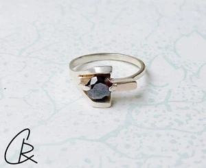 925 Sterling Silber Ring mit 9K Gold Inlay und Stein / Ø 17,5 mm /Schmuck - Bild 1 von 4