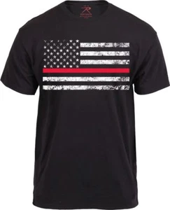 Línea roja delgada Soporte bombero US American Flag camiseta negra ROTHCO 9950 - Imagen 1 de 12