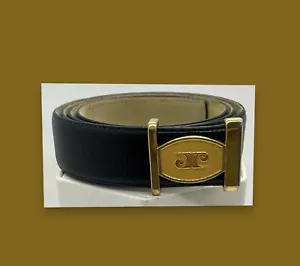 Pierre Cardin Leather Belt Men’s Gold Logo Buckle Vintage 80’s - Picture 1 of 11