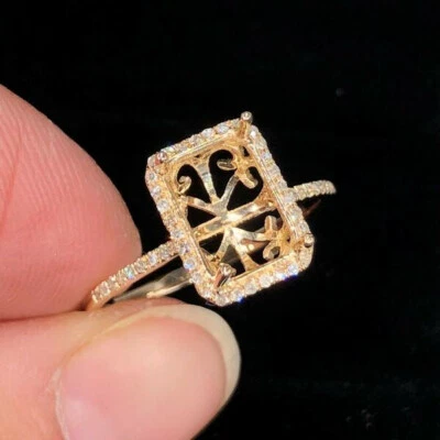 Vintage Custom Emerald Cut 7x9MM 14k Yellow Gold Natural Diamond Semi Mount Ring - Image 1 of 4