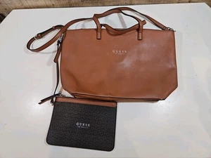 GUESS Borsa donna tote bag in pelle marrone borsetta borsetta con piccola tote abbinata  - Foto 1 di 6