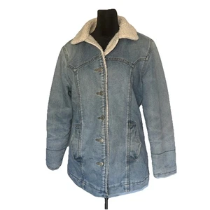 Womens Light Wash Long Sleeve Old Navy Denim Sherpa-Lined Trucker Jacket Large - Picture 1 of 11