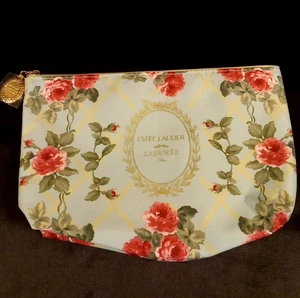 Estee Lauder Laduree Makeup Bag Blue Floral Cosmetic Zip Pouch 9x6x2 NWOT Gold - Picture 1 of 7