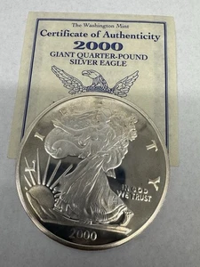 Washington Mint 2000 Giant Quarter-Pound Silver Eagle 4oz. .999 Fine Silver, COA - Picture 1 of 8
