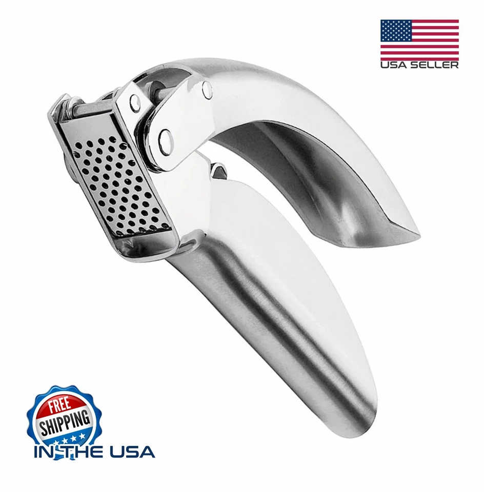 Prensa de ajo epicúreo, acero inoxidable, 6,5 x 1 x 1,5 pulgadas, plateada Foto 1 de 4