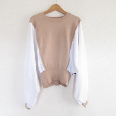 SILVIAN HEACH Long Sleeve Knit Dolman Blouse, Size S, White/Beige Women USED - Image 1 of 4