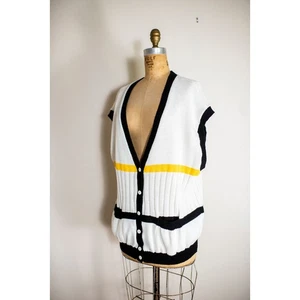 Vintage 1980s Women's Yellow Stripe Knit Colorful Sweater Vest, Art Teacher, XL - Picture 1 of 10