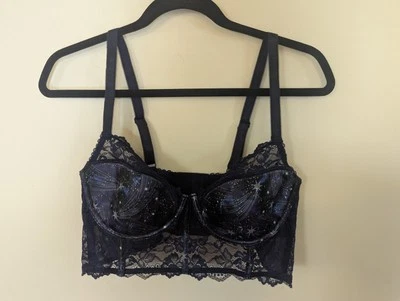 Adore Me Celestial Bustier Talla 36D Azul Púrpura Con Aros Encaje Cachicho Hada Foto 1 de 4
