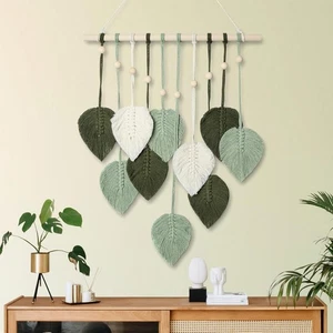 MIPON Macrame Wall Hanging Leaves Boho Handmade Woven Tassels Tapestry 15.7x28" - Picture 1 of 4