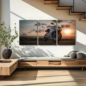 Arte de pared moderno de carreras de motocicletas 3 piezas enmarcado 50x70 cm - Imagen 1 de 3
