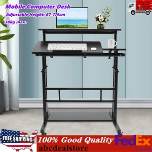Rolling Laptop Desk Adjustable Height Office Computer Table Stand Up Workstation - Picture 1 of 24