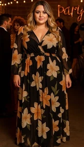 Alexa B Nites Kleid Damen 18W schwarz Blumen Cinched Taille fließend transparent skurril - Bild 1 von 9