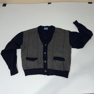 PENDLETON CARDIGAN SWEATER VINTAGE MENS XL VIRGIN WOOL 4-BUTTON BLUE RED *Holes - Picture 1 of 17