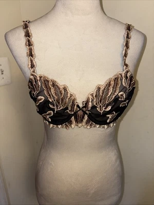 NWT Lise Charmel Full Cups Bra Black & Gold Leaves Embroidered Underwire 32C - Image 1 of 4