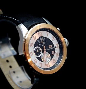 Pierre Bernard men's sport/luxury chronograph watch, genuine leather - Picture 1 of 9