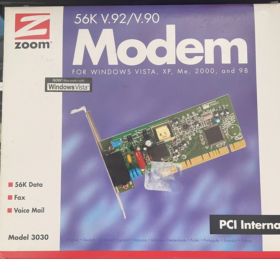 ZOOM 3030 56K  Modem  V.92/V.90 PCI INTERNAL Dialup Modem - Image 1 of 4