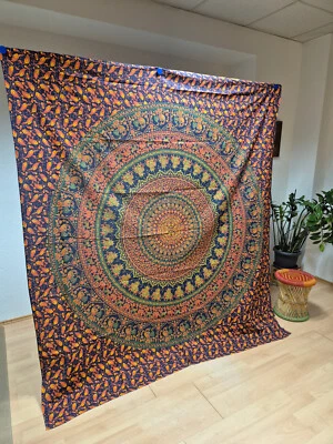 Wandbehang Mandala Elefant Tagesdecke Standtuch Goa Tuch Indien 240 x 210 grün - Bild 1 von 4