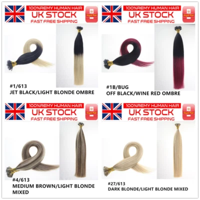 1G 8A 14"-24'' Nano Ring Tip Human Hair Extensions Remy Real Micro Beads Halo UK
