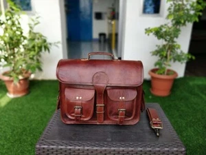 Men's Genuine Vintage Leather Messenger Bag Shoulder Laptop Bag Briefcase - Picture 1 of 7