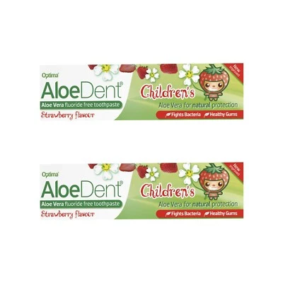 2 x Aloe Dent Fluoride-free Childrens Toothpaste 50ml Fruity Strawberry Flavour