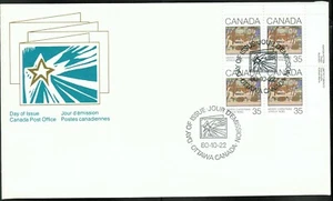 Canada sc#872 Christmas Greeting Cards: McGill Cab Stand, UR Imprint Block, FDC - Picture 1 of 2