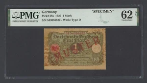 @@@@@ Germany specimen 1 mark 1920 P58s rare UNC PMG 62 @@@@@ - Picture 1 of 2
