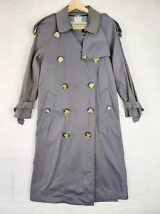 Vintage Burberry Womens Trench Coat XS/S Grey Long Double Breasted Mac Classic - Picture 1 of 21