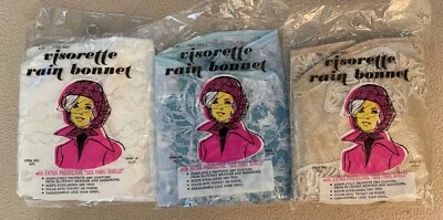 De Colección VISORETTE Gorro de Lluvia Moda Encaje sobre Vinilo EE. UU. Varios Colores a Elegir Foto 1 de 2