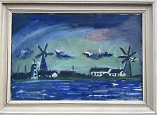Eyvind Olesen 1907-1995 Abendstimmung Nordische Küstennlandschaft mit Windmühlen