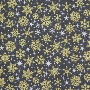 Quilting Patchwork Cotton Sewing Fabric Metallic Snowflakes Dk Grey 1 Meter - Picture 1 of 5