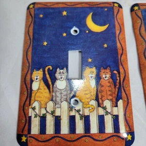 Vintage Deb Strain Nightime Moon Fence Cats Metal Light Switch Plate Cover - Picture 1 of 3