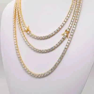 22Ct Round-Cut Lab Created Diamond Tennis Necklace 14K Yellow Gold Plated 18" - Image 1 of 4