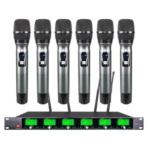 Wireless Microphone System 6 Channel UHF 6 Handheld Metal Dynamic Mic Church KTV - Picture 1 of 7