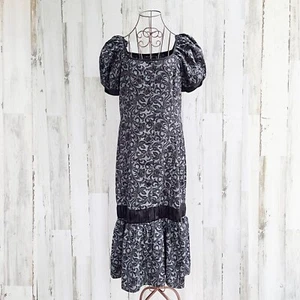 Vintage Midikleid 12 Kurzarm schwarz Whimsigoth dunkel Boho Bauer Halloween - Bild 1 von 6