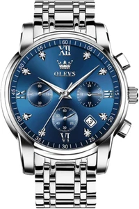 Men'S Stainless Steel Chronograph Watch, Gold Silver Black Tone Luxury - Picture 1 of 6