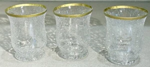 Set of 3 Crackle Glass Clear Candleholders Tealight Holders Gold Colored Rims - Picture 1 of 7