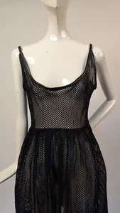 GOTHIC VINTAGE 1990’S BLACK FISHNET SHEER MINI DRESS SIZE M - Picture 1 of 5