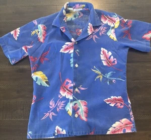 Vintage Prepshirt Made In USA Youth Kids Blue Hawaiian Button Up Shirt Size 8 - Picture 1 of 6