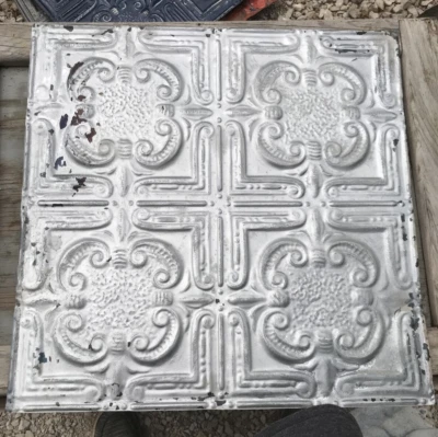 ANTIQUE METAL TIN CEILING TILE 24” X 24" SALVAGED VINTAGE  - Image 1 of 4