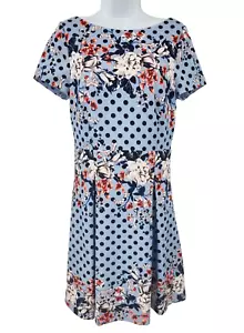 Abito donna Eliza J 10 vestibilità svasato cerchio manica corta blu floreale a pois - Foto 1 di 10