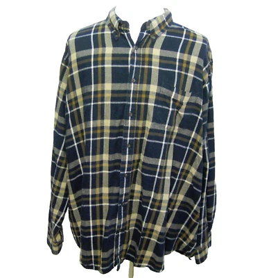 Camisa FOUNDRY Para Hombre (2XLT) Azul y Beige A Cuadros Manga Larga Franela Botón Frontal Foto 1 de 4