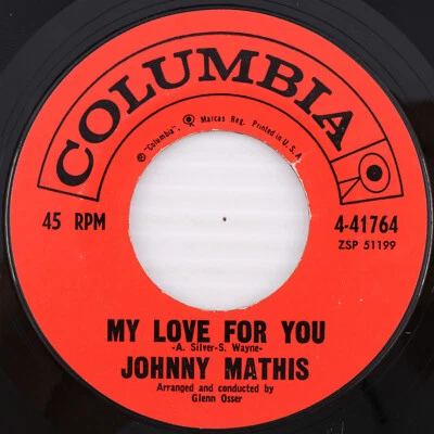 Johnny Mathis – My Love For You / Oh That Feeling 1960 45 rpm 7" Record 4-41764 - Image 1 of 4