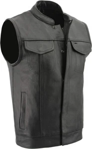 CHALECO CLUB DE CUERO MILWAUKEE PARA HOMBRE ""DIBUJO RÁPIDO"" CUERO NEGRO DOBLE CIERRE - SAKA - Imagen 1 de 6
