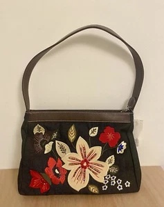 Preston & York Beaded Floral Purse Handbag Black With Brown Trim New With Tags - Picture 1 of 16