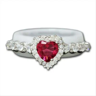 Anello da Donna in Ceramica Bianca ARGCB22 con Pietra Cuore Rosso e Argento 925 - Immagine 1 di 4