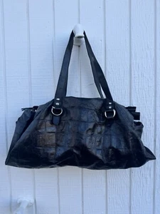 VTG Gianni Chiarini Black Embossed Leather 3 Pocket Satchel Bag Y2K Purse READ - Picture 1 of 16