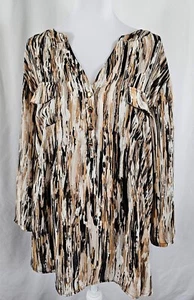 New Avenue Womens Blouse Partial Button Brown White Black Polyester 26 28 - Picture 1 of 9