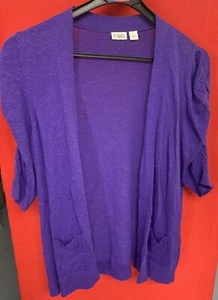 Women’s Cato Cardigan Sweater With 3/4” Elastic Puff Sleeves-XL-Purple - Picture 1 of 13